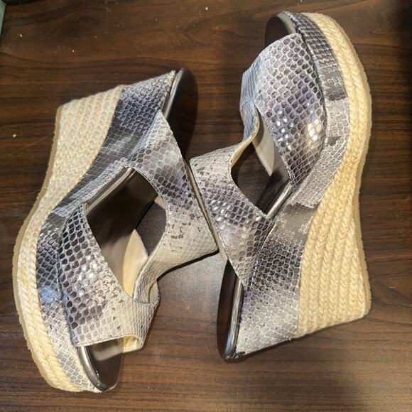 NEW Jimmy Choo Pecane Gray Silver Snake Print Wedge EU 37.5 - Picture 15 of 16
